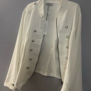 White Polyester Jacket With Silver Buttons